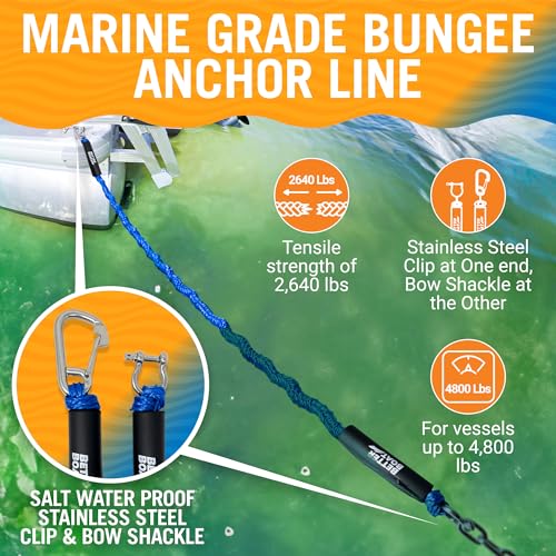 Bungee Anchor Rope, Elastic Snubber Anchor Line, 14 ft to 25 ft Stretch, Blue, for Boats and Anchors - size: 14FT - 25FT, style: Blue