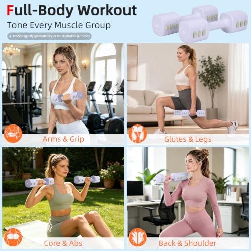Abahub 2 in 1 Kettlebell & Dumbbell Set, Adjustable Dumbbell for Home Gym - color: Purple