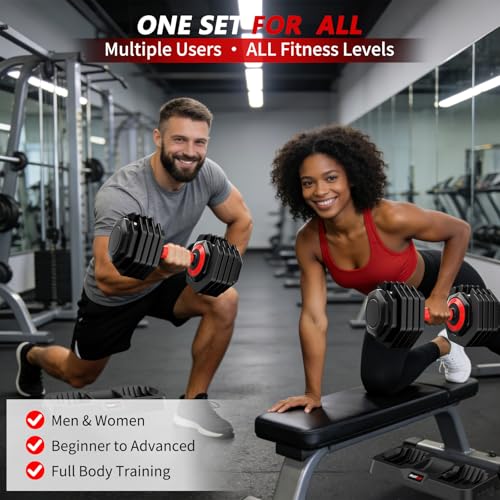 Adjustable Dumbbell Set Pair 25 lb or 50 lb, Adjustable Dumbbells 10-in-1 Free Weight Set, 1-Second Dial Weight Adjustment,Space-Saving Design with Storage Base, Home Gym Strength Training Equipment