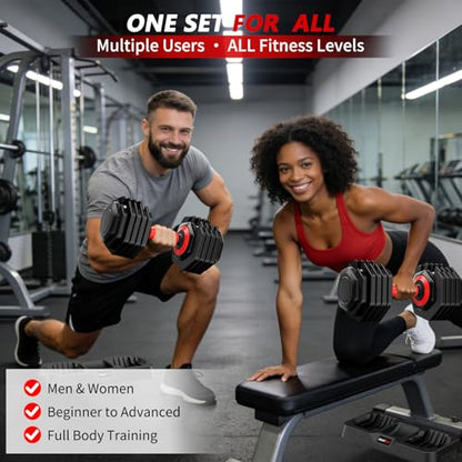 Adjustable Dumbbell Set Pair 25 lb or 50 lb, Adjustable Dumbbells 10-in-1 Free Weight Set, 1-Second Dial Weight Adjustment,Space-Saving Design with Storage Base, Home Gym Strength Training Equipment