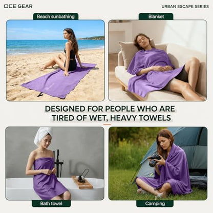 2 Pack Microfiber Travel Towel, Soft Lightweight Quick Dry Towel, Super Absorbent Compact Travel & Sports & Beach Towels for Camping, Backpack, Gym, Swimming, Yoga, Hiking (Purple, Small + Medium)