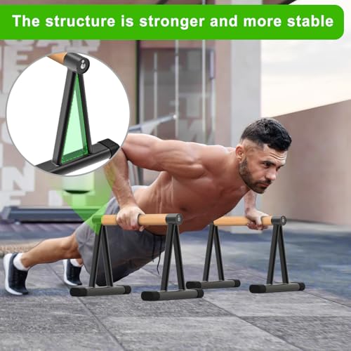 Dolibest Push Up Bar, 12'' High Parallettes Bars with 8 Rubber Feet & Foam Handle, Dip Bars with Stable Triangle Base for Calisthenics, Handstand, Gym & Home Exercise, Easy Assembly (600LB)