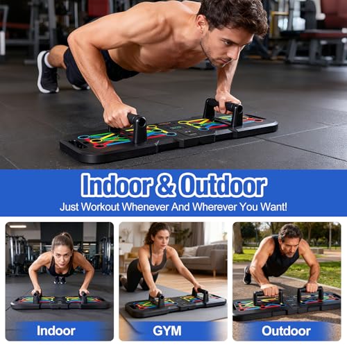 Push Up Board With Counter,Pushup Board For Men and Women,Foldable Gym Strength Training Fitness Equipment,Calisthenics Equipment-Blue