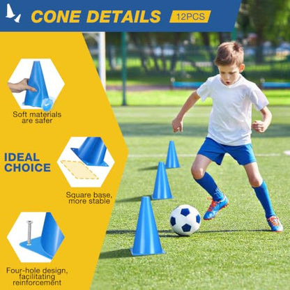12pcs Cones 9 Inch Soccer Cones and Plastic Traffic Cones, Durable Cones for Sports Training, Ideal for Soccer, Basketball, Football, Skating, and Agility Drills Practice - color: blue