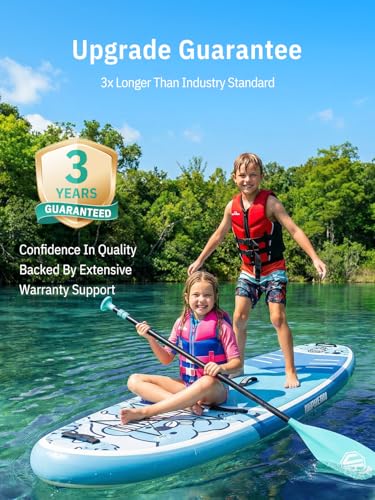 Niphean (Extra Large) Inflatable Paddle Board, SUP for 2+1 People/Family 500lbs Capacity Stand Up Paddle Board with SUP Accessories, StabilTrac Fin Non-Slip Paddleboard for Adults - color: Cyan Blue