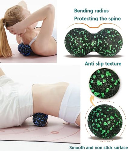 Set of 2 Peanut Massage Ball - Double Ball for Trigger Point Therapy, Myofascial Release, Deep Tissue Fitness Massage & Relax Tight Muscles, Trigger Point Massage Ball (Green)