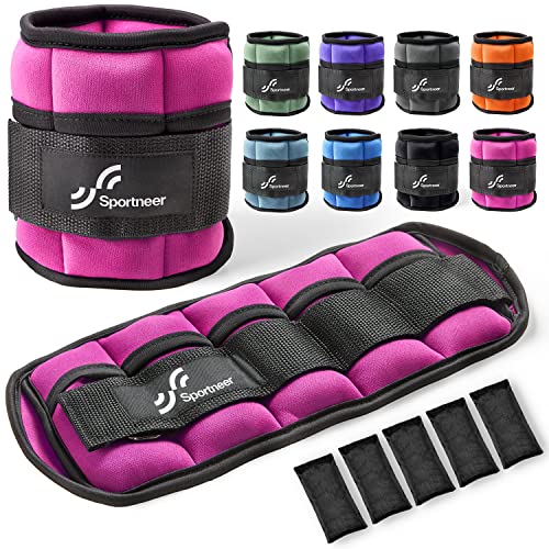 Sportneer Adjustable Ankle/Wrist Weights for Men Women Kids, Weighted Leg & Cuff Strength Training for Yoga Walking Running Aerobics Gym Fitness Physical Therapy - color: Pink, size: 2 lbs (x2)