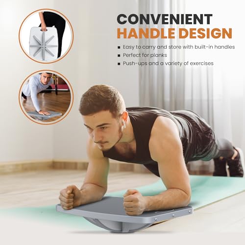 Professional Wooden Balance Board, 360 Degree Portable Wobble Board with Comfortable Surface, Standing Desk Rocker Board for Physical Therapy, Core Strength Stability Training