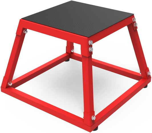 Metal Plyometric Jump Box, Steel Plyometric Platform and Jumping Box with Anti-Slip Top - 12/18/24/30 Inch for Home Gym Training (Black/Red)