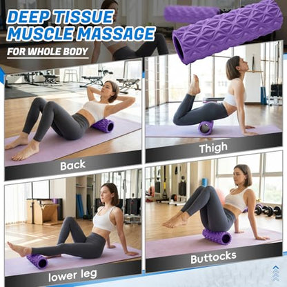 Foam Roller High Density Deep Tissue Massager for Muscle Massage Myofascial Trigger Point Release Improves Mobility Massage of The Back and Leg Muscles - 15" (Purple)