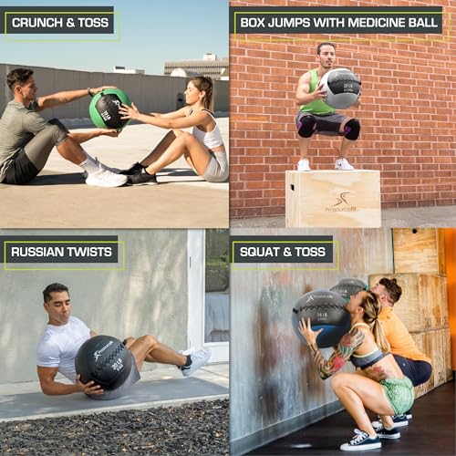 ProSource Soft Medicine Balls for CrossFit Wall Ball and Full Body Dynamic Exercises, Color-Coded Weights: 6, 8, 10, 14, 20, 25 lb. - color: Black 20 LB
