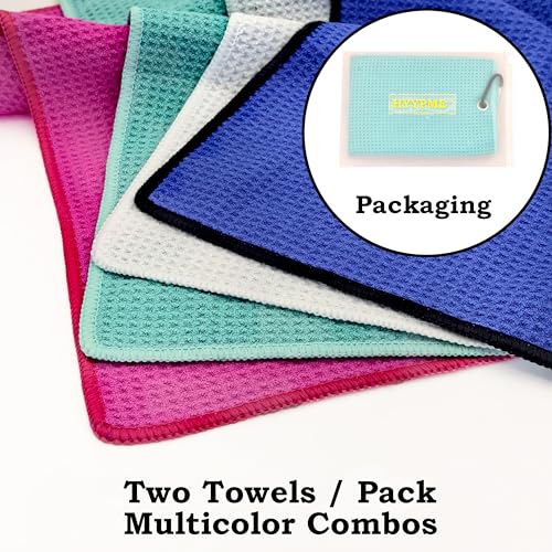 2 Pack Tri-fold Golf Towel Set, Microfiber Fabric Waffle Pattern Towels, Outdoor Sports Towels Heavy Duty Carabiner Clip (Pink x2)