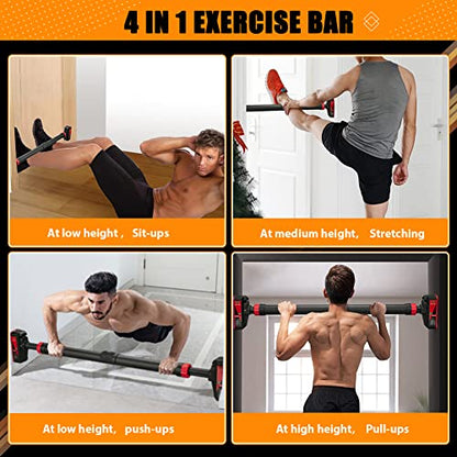 Pull-Up Bar,Chin Up Bar for Doorways with Level Meter and Auto Lock,Adjustable Pull Up Bar for Home Gym Strength Training and Upper Body Workout, No Screws Needed,Max Weight Capacity 400 Lbs