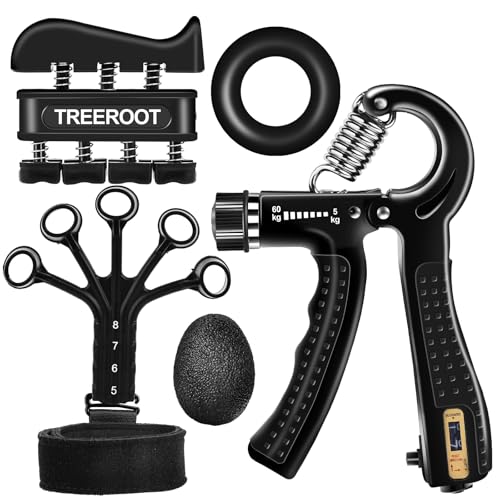 5PCS Grip Strength Trainer Kits, Hand Gripper Strengthener, Forearm Strengthener, Forearm Exerciser, Finger Exerciser, Wrist Strengthener, Stress Relief Ball, Grip Ring