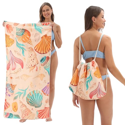 2-in-1 Foldable Beach Towel with Storage Pocket - Packable Travel Bath Towel with Built-in Bag, Portable Beach & Pool Towel for Travel, Camping & Outdoor Use - color: Style 2
