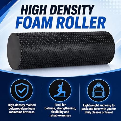 2 Pack High-Density Foam Roller 18 Inches Black Exercise Massage Roller Full Body Athletic Massager for Back Stretching for Exercise and Recovery Self-myofascial Release for Body