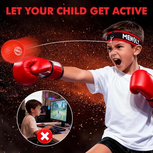 MENOLY 5pcs Boxing Reflex Balls Set, 2 Adjustable Headbands, 1 Pair Goggles and Gloves, Speed Training Equipment for Hand Eye Coordination, Agility, Great Gift for Men, Boxers & Fitness Fans