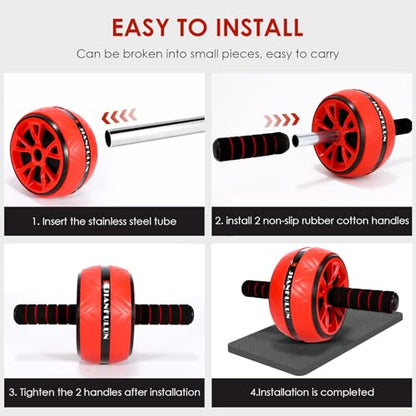 Ab Roller Wheel, Ab Workout Equipment for Abdominal & Core Strength Training, Home Gym Fitness Exercise Wheels for Women Men, with 2 Grip Strength Trainer & Knee Pad Accessories