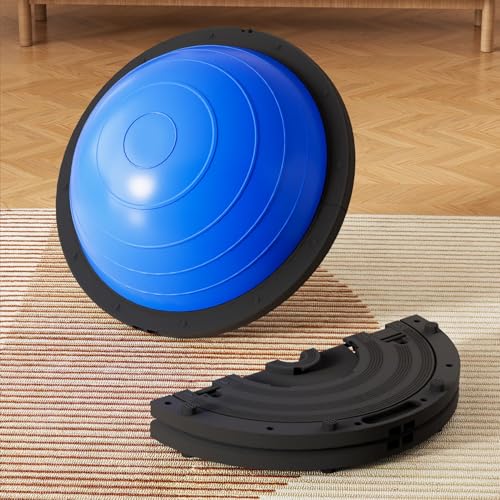 Vtory Foldable Balance Ball, Upgrate Half Ball Balance Trainer, 1300 lbs Capacity Stability Ball, 23.5 Inch Yoga Half Ball, with Resistance Band & Foot Pump, No-slip Blue Pink