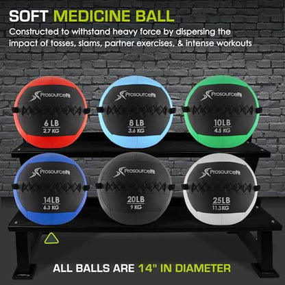 ProSource Soft Medicine Balls for CrossFit Wall Ball and Full Body Dynamic Exercises, Color-Coded Weights: 6, 8, 10, 14, 20, 25 lb. - color: Blue 14 LB