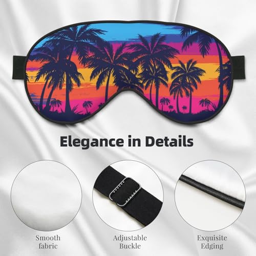 Blue Palm Trees Sleep Mask Orange Sunset Eye Mask with Adjustable Strap Eye Sleep Shade Cover Blocks Light for Women Men Airplane Travel Nap - color: Blue Palm Trees