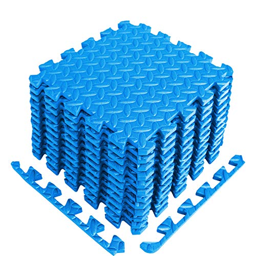 Puzzle Exercise Mat with EVA Foam Interlocking Tiles - Interlocking Floor Mats for Gym Equipment - Ideal for Home Gym, Aerobic, Yoga and Pilates - color: Blue (12pcs With Border Tiles)