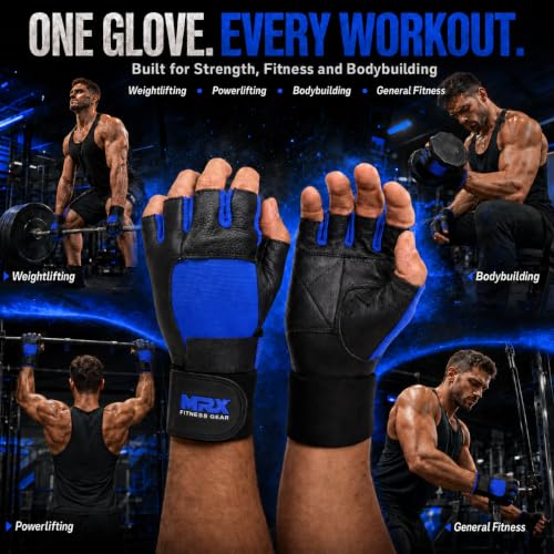 MRX Weight Lifting Gloves Gym Fitness Exercise Bodybuilding Workout Powerlifting - color: Blue, size: X-Large