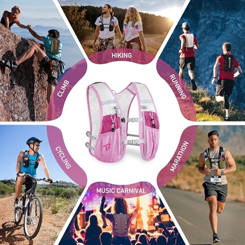 BECOJADDE Running Vest for Women Men, 5L/6L Lightweight Hydration Backpack Running Pack for Marathon, Trail, Cycling, Hiking, Jogging - color: Orchid Pink