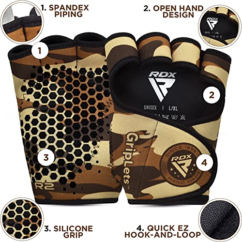 RDX Weight Lifting Gloves Grips, Gym Fitness Workout, Anti Slip Ventilated Open Back Gripper, Strength Training HIIT Exercise Deadlift, Men Women Cycling Rowing Climbing Hanging Pull Ups Gymnastics