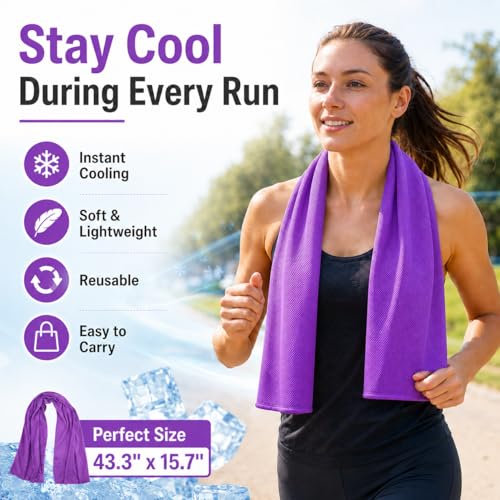 Large Cooling Towel for Neck and Face, 43.3 x 15.7 in, Purple - color: Purple