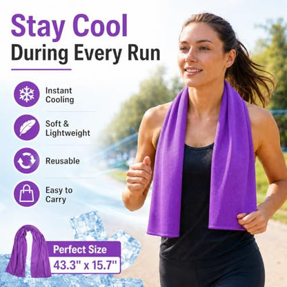 Large Cooling Towel for Neck and Face, 43.3 x 15.7 in, Purple - color: Purple