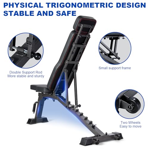 BARWING Adjustable Weight Bench Workout Bench, 1000/1300 LBS Heavy Duty Incline Decline Bench for Home Gym, Easy Assembly Foldable Training Lifting Bench - color: Matte Black