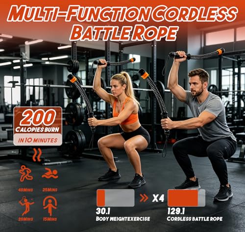 Ropeless Battle Ropes - Adjustable Weight Ropeless Battle Ropes for Home Gym, Portable Cordless Workout Fitness Equipment for Strength Building, HIIT and Low-Impact Aerobic Training for Men & Women