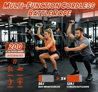 Ropeless Battle Ropes - Adjustable Weight Ropeless Battle Ropes for Home Gym, Portable Cordless Workout Fitness Equipment for Strength Building, HIIT and Low-Impact Aerobic Training for Men & Women