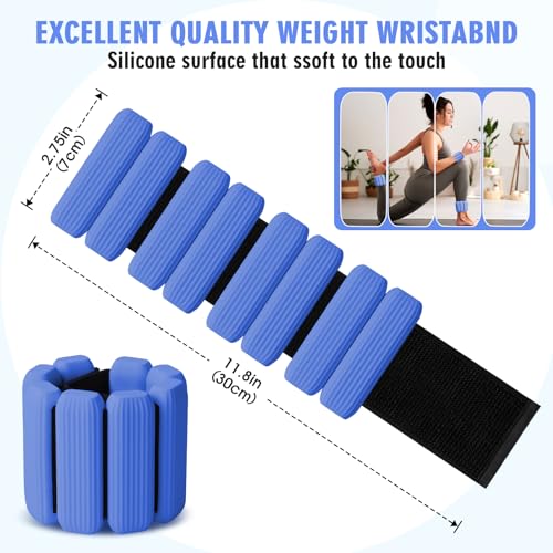 Wrist Weights Set of 2(1Lbs Each), Wearable Wrist Ankle Weights for Women & Men, Adjustable Arm & Leg Weights for Walking, Yoga, Swimming, Gym - color: Blue