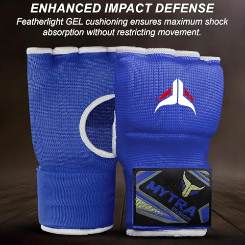 Mytra Fusion Gel Padded Inner Gloves Boxing Hand Wraps for Kids, Boxing Wraps with 80 cm Long Wrist Strap for MMA, Kickboxing, Punching, Martial Arts & Muay Thai Hand Wraps - color: Blue