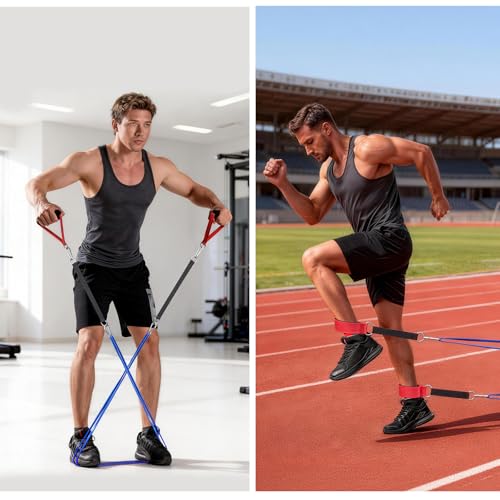 Exercise Bands，Set of 6 Resistance Bands for Working Out,Pull Up Bands Set,at Home Workout Equipment,Instruction Guide and Carry Bag Included - color: blue/green/purple/yellow/red/black