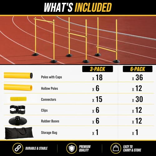 2-in-1 Adjustable Agility Hurdles, 3 Set/6 Set Hurdles Training Equipment with Heavy-Duty Rubber Bases & Portable Storage Bag, Perfect for Track, Soccer, Plyometric, Fitness & Dog Agility