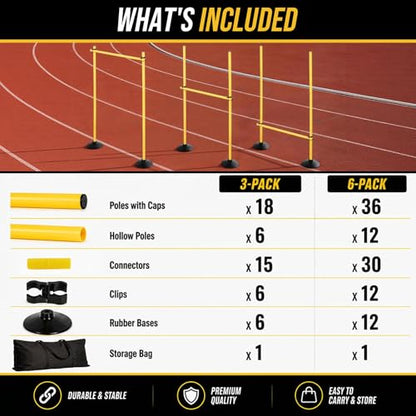 2-in-1 Adjustable Agility Hurdles, 3 Set/6 Set Hurdles Training Equipment with Heavy-Duty Rubber Bases & Portable Storage Bag, Perfect for Track, Soccer, Plyometric, Fitness & Dog Agility