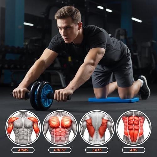 TOMSHOO AB Wheel Roller Kit with Push-Up Bar, Knee Mat, Jump Rope and Hand Gripper - Home Gym Workout for Men Women Core Strength & Abdominal Exercis