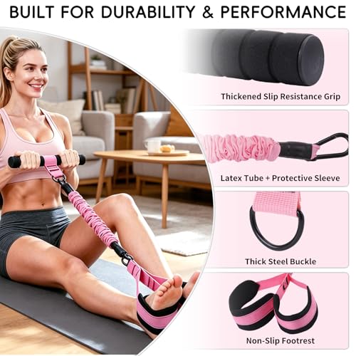 Upgraded Multifunction Pedal Resistance Band with Handles, Adjustable Exercise Bands for Full Body Workout, Home Gym Equipment for Core Abs Legs Glutes Arm Strength Training