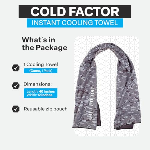 Instant Cooling Towel - Sports Cooling Towel with UPF 50+ and Reflective Protection - Moisture Wicking, Chemical-Free Evaporative Cooling for Hot Weather, Runners & Athlete (Camo, 1 Pack)