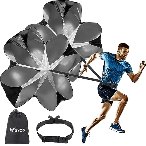 KUYOU Running Speed Training Speed Chute Resistance Parachute for Speed and Acceleration Training Fitness Explosive Power Training 56-Inch - style: 2 Resistance Parachutes + 1 Adjustable Belt