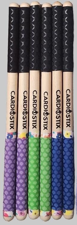 CardioStix 8.5oz Cardio Drum Sticks per set (1 PAIR WITH BAG) Bundle Weighted Double Grip w/Bag Premium American Hickory Wood | Drumming, Fitness (Spring Bouquet Surprise grip color w/bag) - color: Spring Bouquet Surprise grip color w/bag