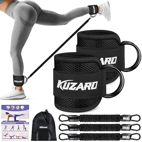 Ankle Resistance Bands with Cuffs, Ankle Weights Bands for Working Out, Women Leg and Glutes Workout Equipment, Exercise Bands for Kickbacks, Butt and Booty Trainer, Home Gym Fitness Equipment - color: glossy black