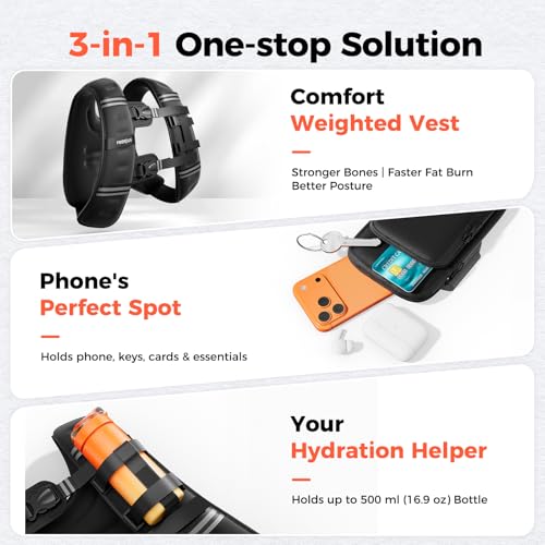 2026 FEIERDUN WV1 3-IN-1 Weighted Vest Kit with Phone Holder & Water Pocket, 8lb/12lb/20lb Chest-friendly Vest for Running, Walking, Workout, Fitness, Cardio, Training & Strength Building