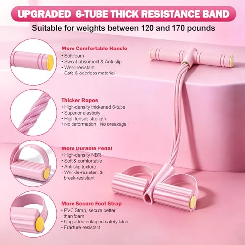 Foot Pedal Resistance Bands with Handles, 6-Tube Multifunction Exercise Bands, Durable Home Gym Fitness Equipment for Women & Men