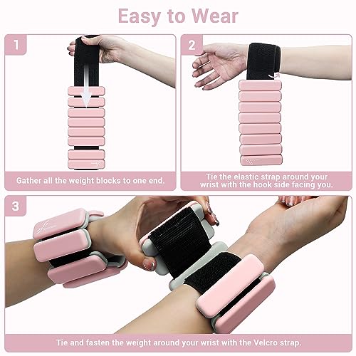 Sportneer Wrist & Ankle Weights for Women Men - 1 Pair (1 lb/2 lb Each) | Adjustable Weighted Bracelet Silicone Bangles for Yoga, Dance, Pilates, Cardio, Aerobics, Gym, Pool Exercises and Jogging