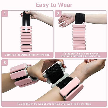 Sportneer Wrist & Ankle Weights for Women Men - 1 Pair (1 lb/2 lb Each) | Adjustable Weighted Bracelet Silicone Bangles for Yoga, Dance, Pilates, Cardio, Aerobics, Gym, Pool Exercises and Jogging
