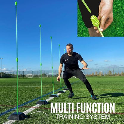 QUICKPLAY PRO Agility Poles (10x Adjustable 3ft to 6ft) for Turf & Court Training - style: Set of 10 Agility Poles + set of 5 base weights